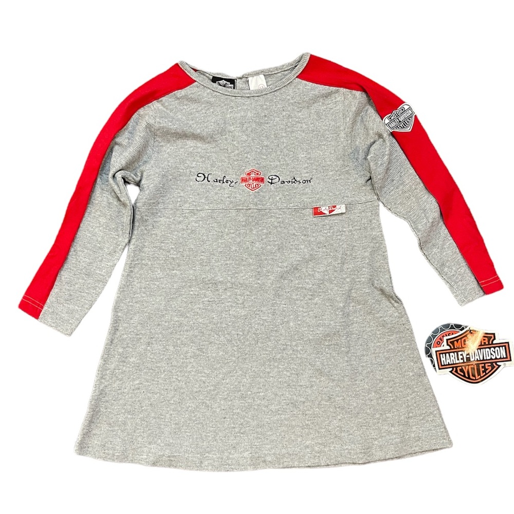 NWT HARLEY-DAVIDSON Girl’s Gray & Red Ribbed 3/4 Sleeve Tee Shirt Size 6X
